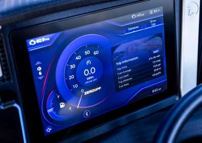 Digital dashboard on Orlando boat ride showing speed and trip data at Freedom Wake Park